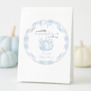 Little Pumpkin on the Way Blue Bow Baby Shower Classic Round Sticker