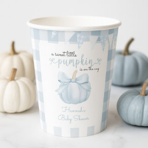 Little Pumpkin on the Way Blue Bow Baby Shower Paper Cups