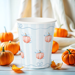Little  Pumpkin On The Way Blue Bow Baby Shower Paper Cups