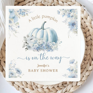 Little Pumpkin On the Way Blue Boy Baby Shower Napkin