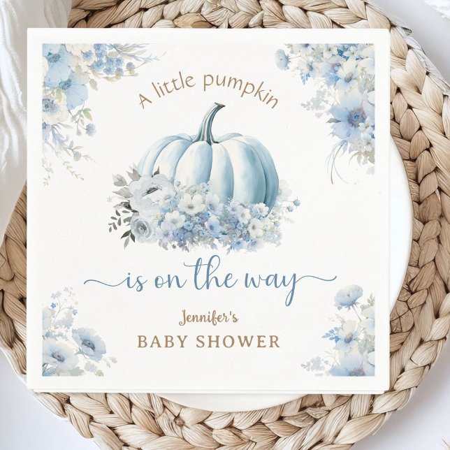 Little Pumpkin On the Way Blue Boy Baby Shower Napkin (Creator Uploaded)