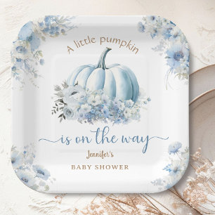 Little Pumpkin On the Way Blue Boy Baby Shower Paper Plate