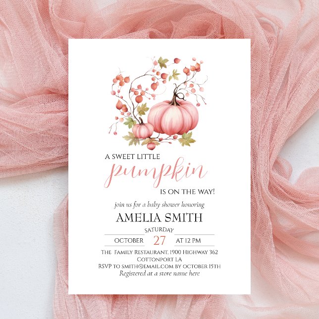 Little Pumpkin on the Way Blush Pink Baby Shower Invitation (Creator Uploaded)