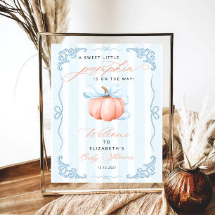 Little Pumpkin On The Way Bow Baby Shower Welcome Poster