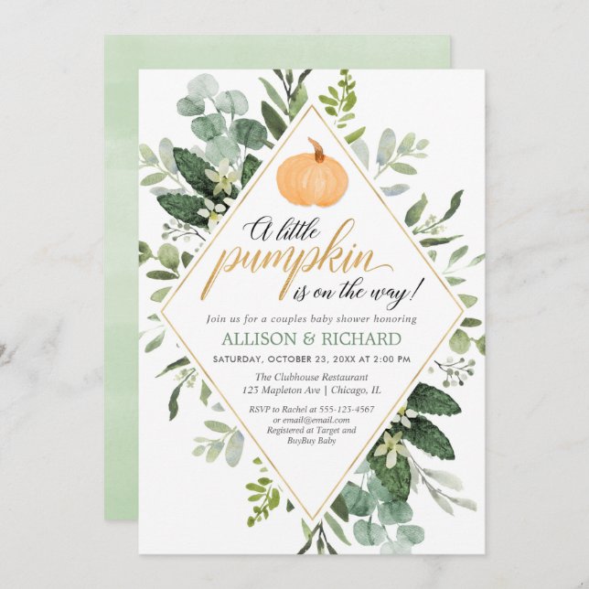 Little pumpkin on the way couples baby shower invitation (Front/Back)