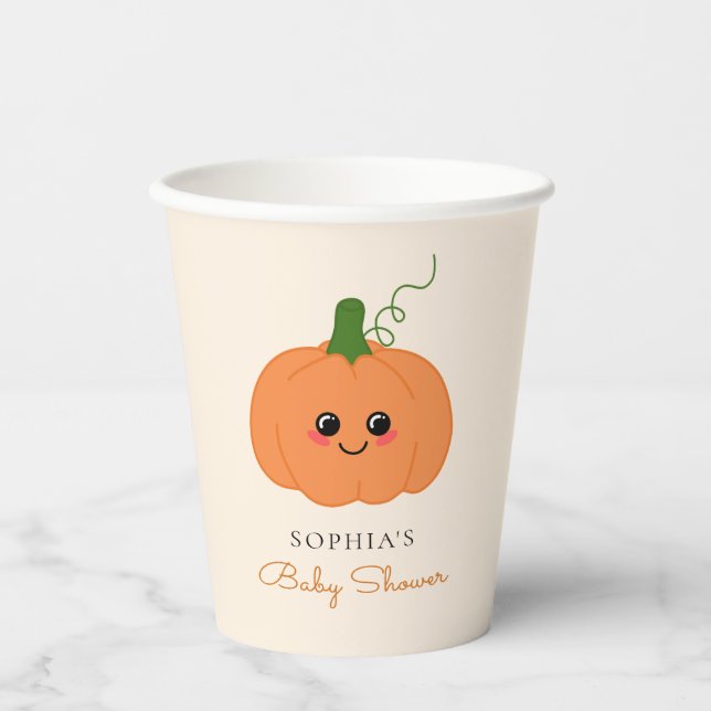 Little Pumpkin On The Way Cute Baby Shower Paper Cups (Front)