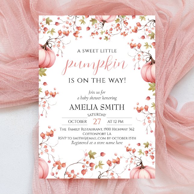 Little Pumpkin on the Way Elegant Pink Baby Shower Invitation (Creator Uploaded)