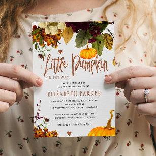 Little pumpkin on the way fall baby shower invitation