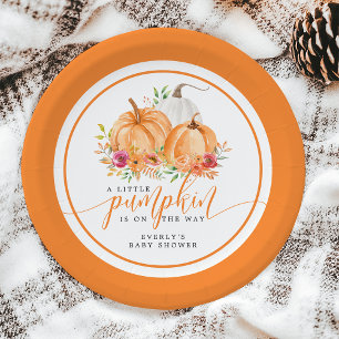 Little Pumpkin On The Way Fall Floral Baby Shower Paper Plate