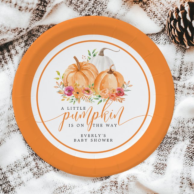 Little Pumpkin On The Way Fall Floral Baby Shower Paper Plate (Creator Uploaded)