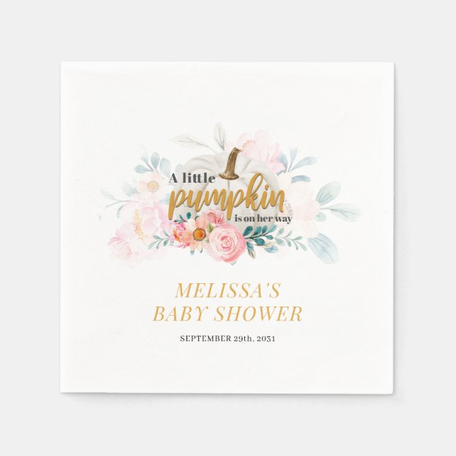 Little Pumpkin on The Way Fall Girls Baby Shower Napkin (Front)