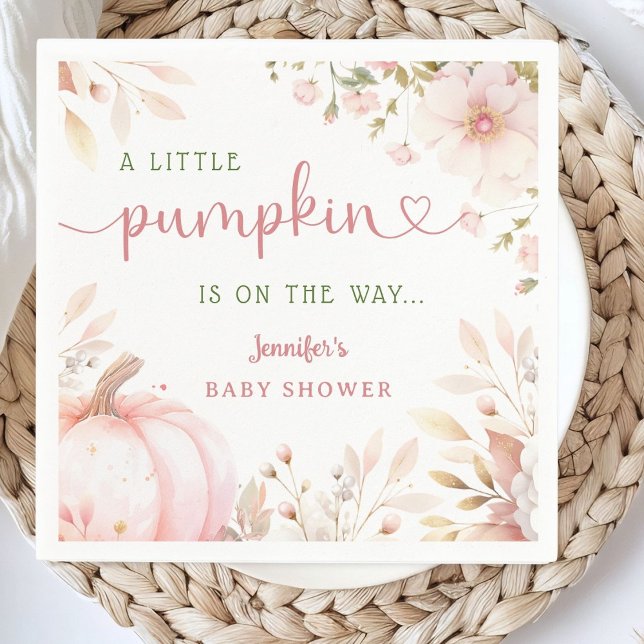 Little Pumpkin on The Way Girl Fall Baby Shower Napkin (Creator Uploaded)