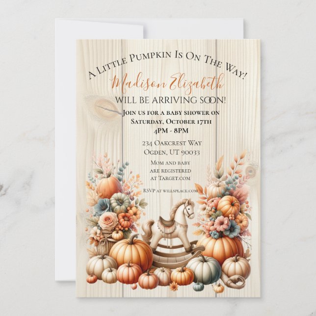 Little Pumpkin On The Way Invitation (Front)