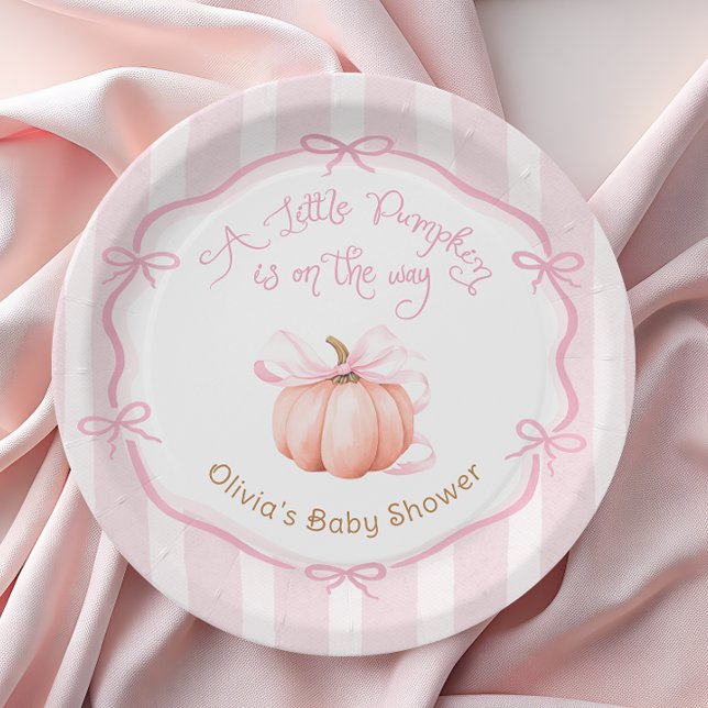 Little Pumpkin on the Way Pink Baby Shower Paper Plate (Creator Uploaded)