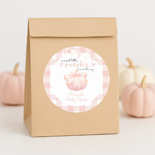 Little Pumpkin on the Way Pink Bow Baby Shower Classic Round Sticker