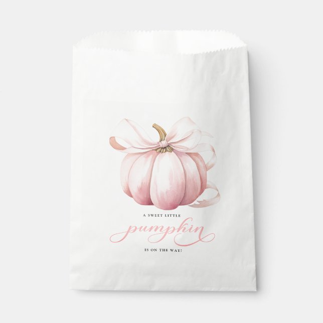 Little Pumpkin on the Way Pink Bow Baby Shower Favour Bags (Front)