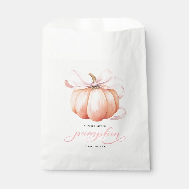 Little Pumpkin on the Way Pink Bow Baby Shower Favour Bags (Front)
