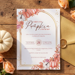 Little Pumpkin on the Way Pink Bow Baby Shower In Invitation