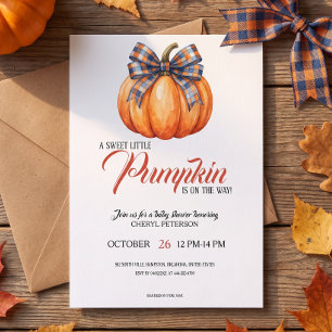Little Pumpkin on the Way Pink Bow Baby Shower In Invitation