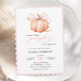 Little Pumpkin on the Way Pink Bow Baby Shower Invitation