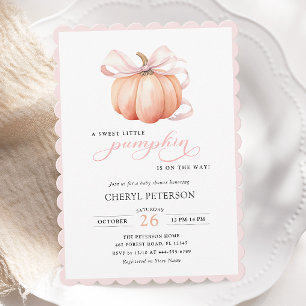 Little Pumpkin on the Way Pink Bow Baby Shower Invitation