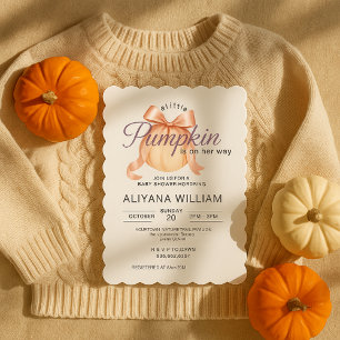 Little Pumpkin on the Way Pink Bow Baby Shower Invitation