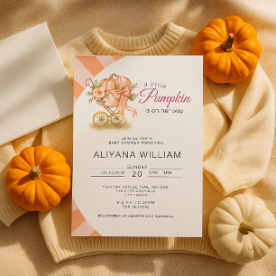 Little Pumpkin on the Way Pink Bow Baby Shower Invitation