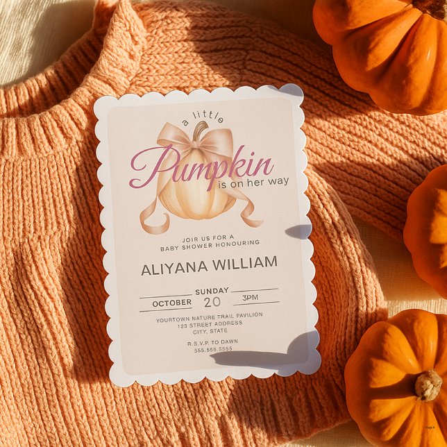 Little Pumpkin on the Way Pink Bow Baby Shower  Invitation (Creator Uploaded)