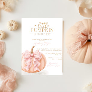 Little Pumpkin on the Way Pink Bow Baby Shower Invitation
