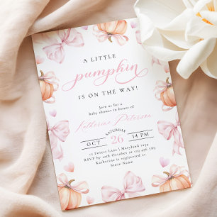 Little Pumpkin on the Way Pink Bow Baby Shower Invitation