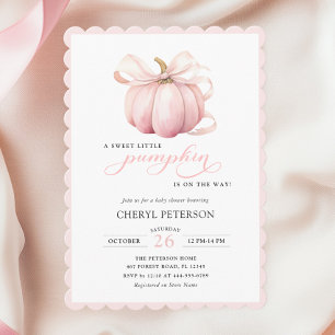 Little Pumpkin on the Way Pink Bow Baby Shower Invitation