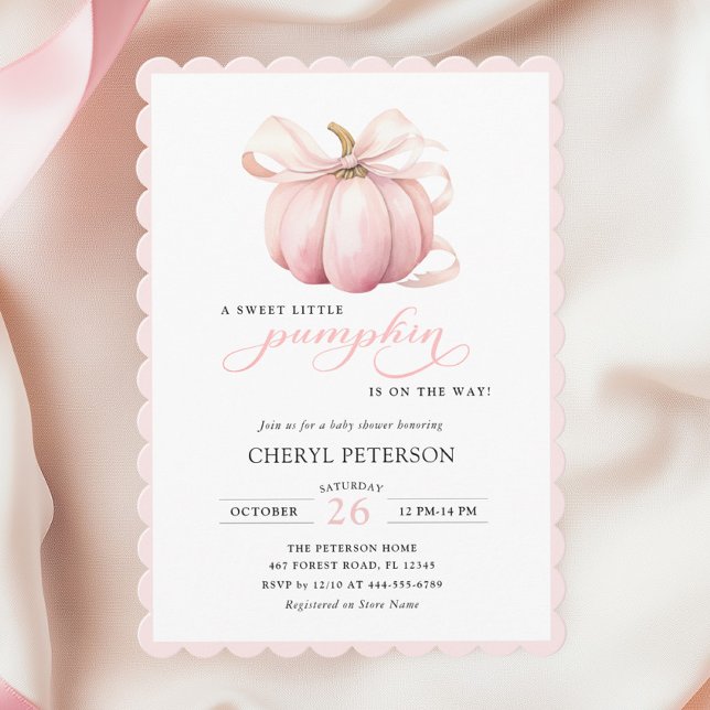 Little Pumpkin on the Way Pink Bow Baby Shower Invitation (Creator Uploaded)