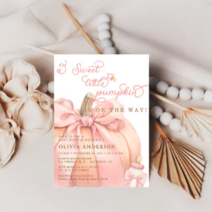 Little Pumpkin on the Way Pink Bow Baby Shower Invitation