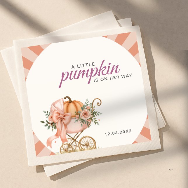 Little Pumpkin on the Way Pink Bow Baby Shower Napkin (Creator Uploaded)