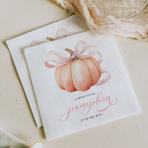 Little Pumpkin on the Way Pink Bow Baby Shower Napkin