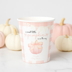 Little Pumpkin on the Way Pink Bow Baby Shower Paper Cups
