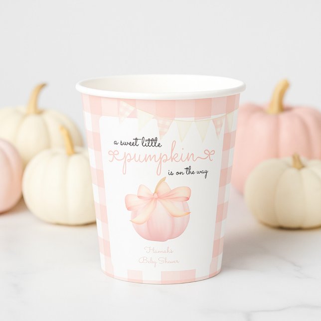 Little Pumpkin on the Way Pink Bow Baby Shower Paper Cups (Creator Uploaded)