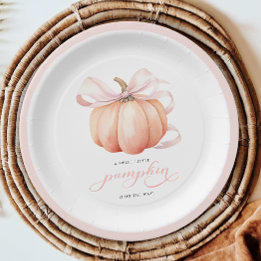 Little Pumpkin on the Way Pink Bow Baby Shower Paper Plate