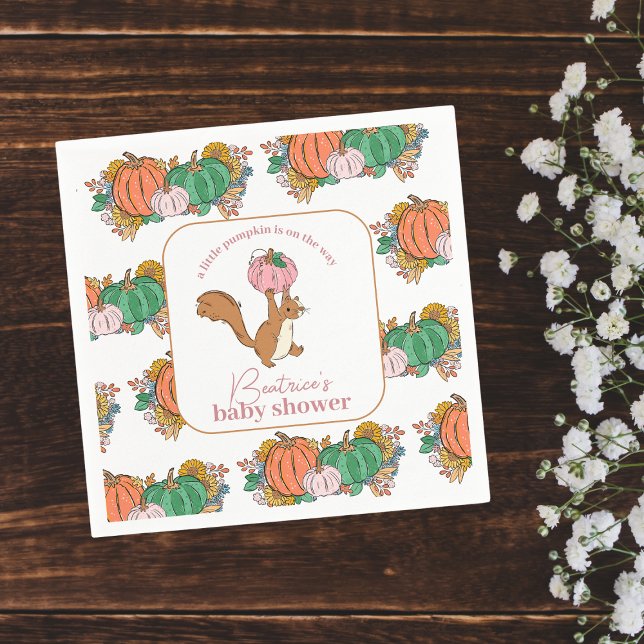 Little Pumpkin on the Way Pink Girls Baby Shower Napkin (Creator Uploaded)