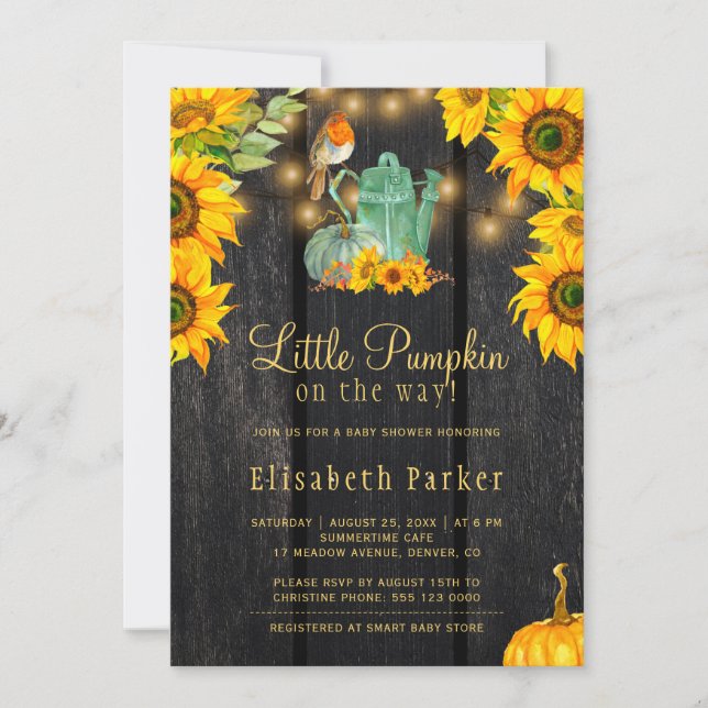 Little pumpkin on the way rustic fall baby shower  invitation (Front)