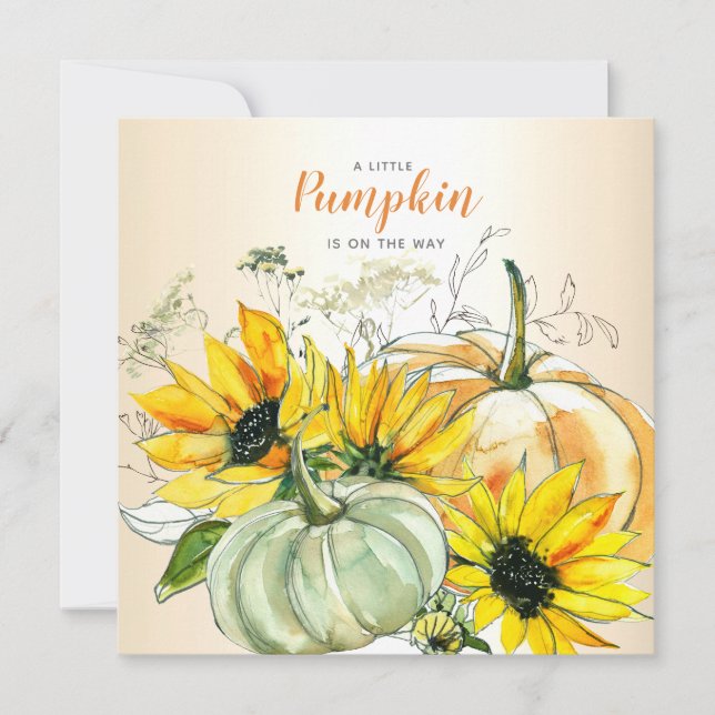 Little Pumpkin On the Way Watercolor Baby Shower Invitation (Front)