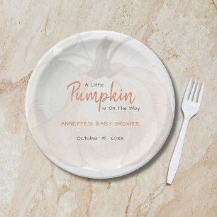 Little Pumpkin On The Way Watercolor Baby Shower Paper Plate
