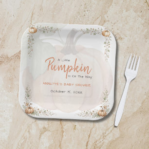 Little Pumpkin On The Way Watercolor Baby Shower Paper Plate