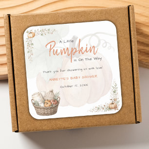 Little Pumpkin On The Way Watercolor Baby Shower Square Sticker