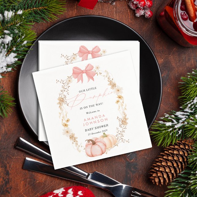 Little Pumpkin on way Autumn October baby shower  Napkin (Creator Uploaded)