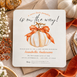 Little Pumpkin Orange Bow Fall Baby Shower Invitation