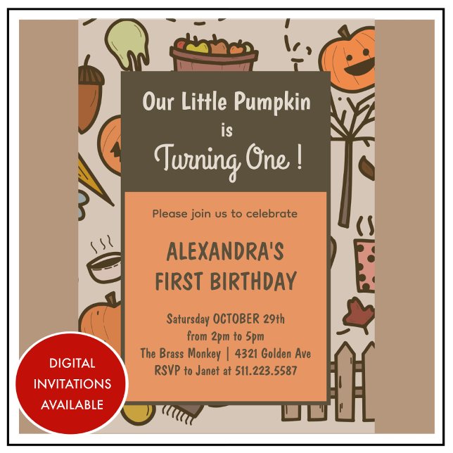 Little Pumpkin Orange Fall Halloween 1st birthday Invitation (Halloween-1st-birthday-Invitation-Little-Pumpkin-Orange-Fall-1)