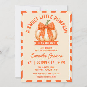 Little Pumpkin Orange Gingham Bow Baby Shower Invitation