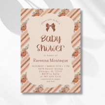 Little Pumpkin Orange Striped Bow Baby Shower