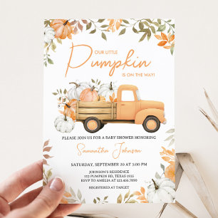 Little Pumpkin Orange Truck Fall Baby Shower Invitation